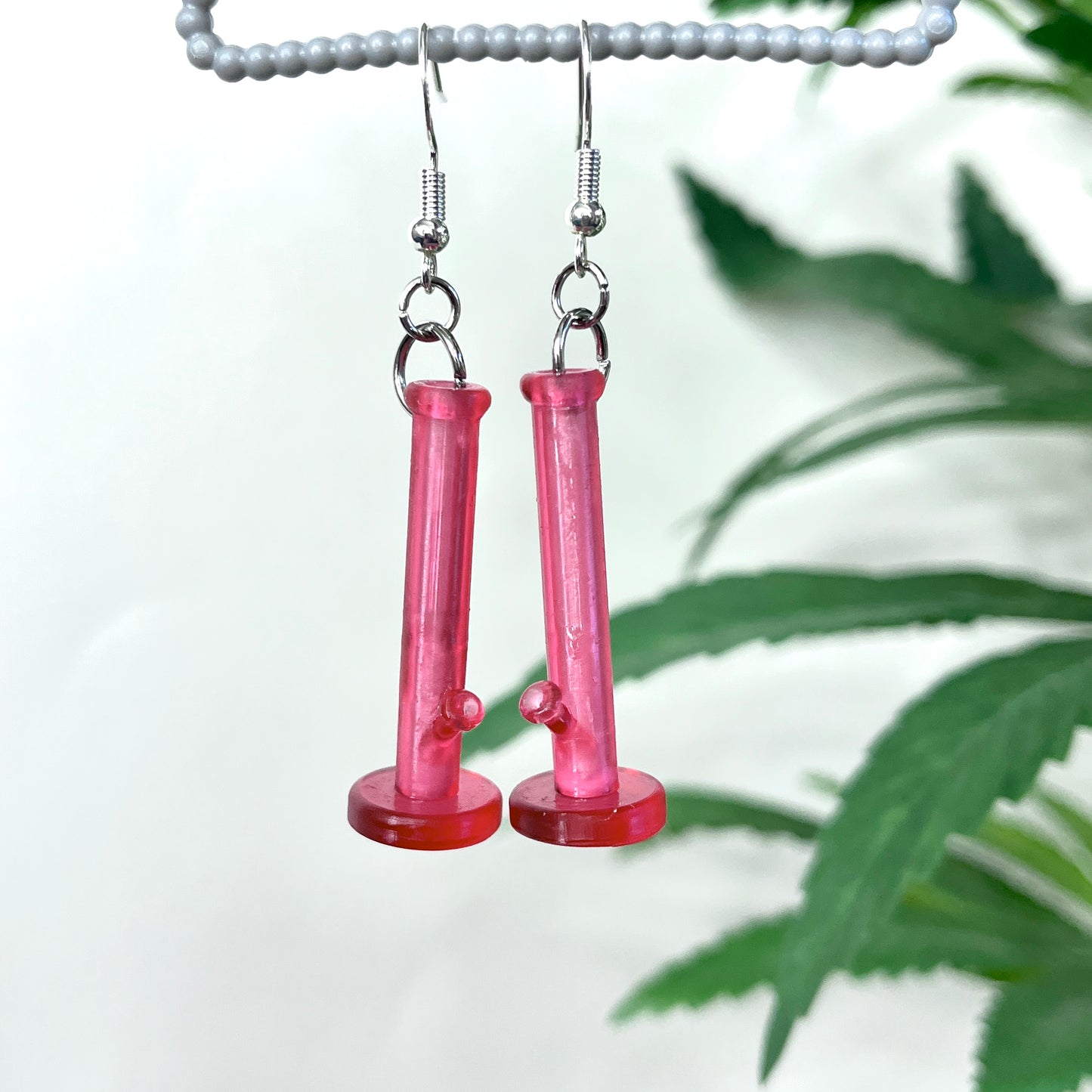 Pink mini bong earrings