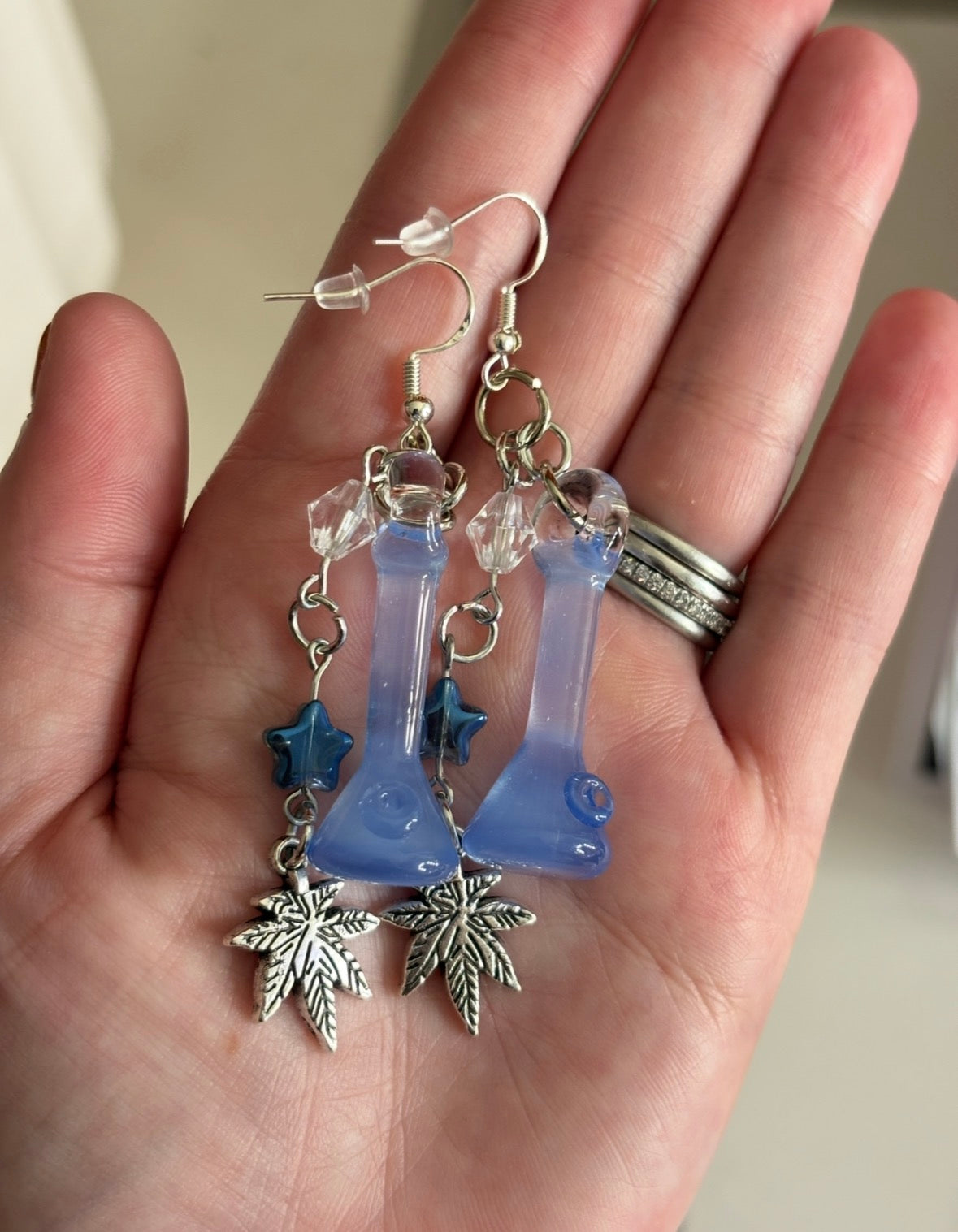 Dangly Light Blue Glass Earrings