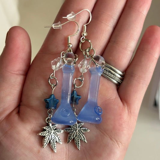 Dangly Light Blue Glass Earrings