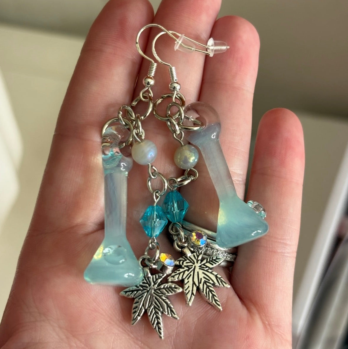 Dangly Icy Aqua Glass Earrings