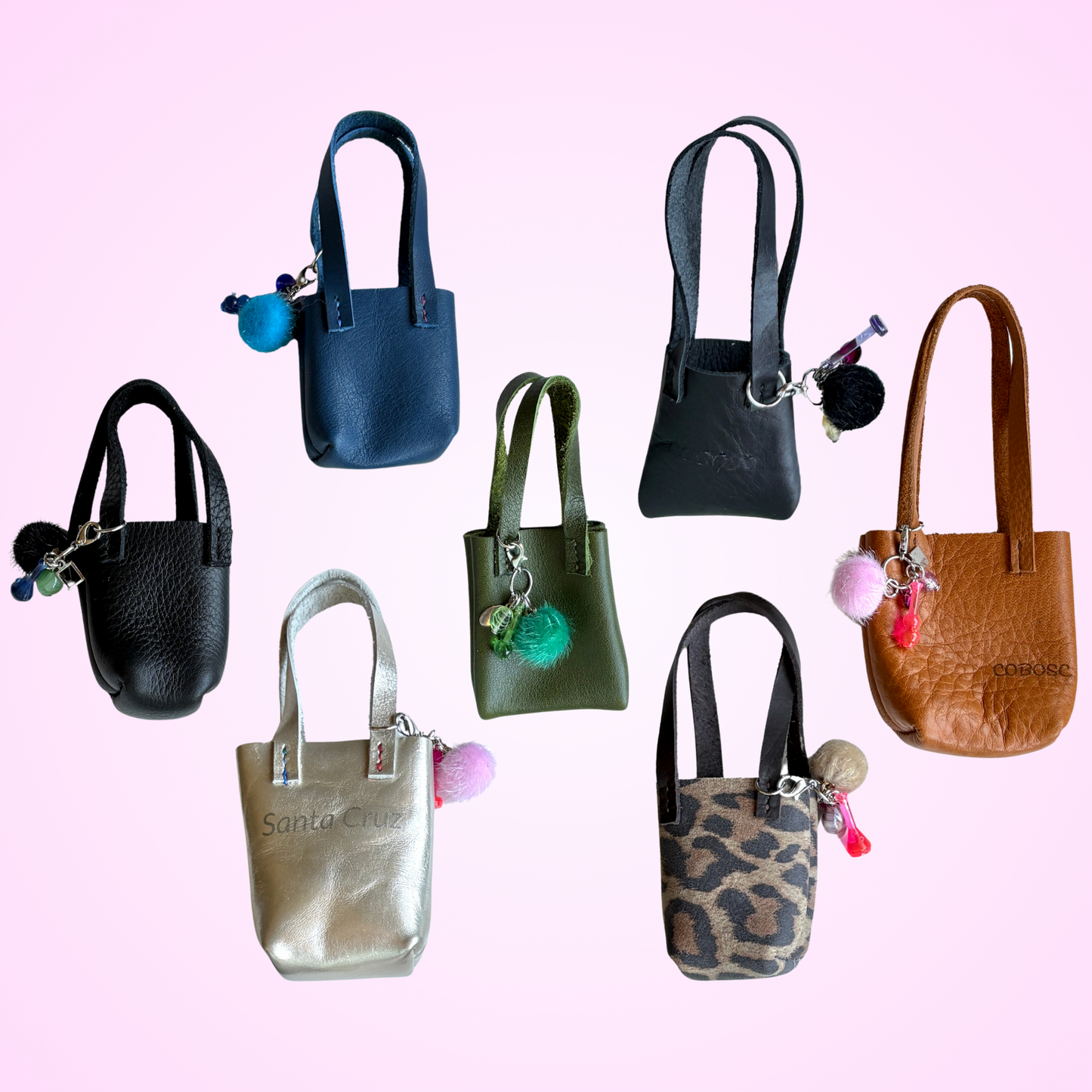 Miniature Leather Purses with Tiny Charms