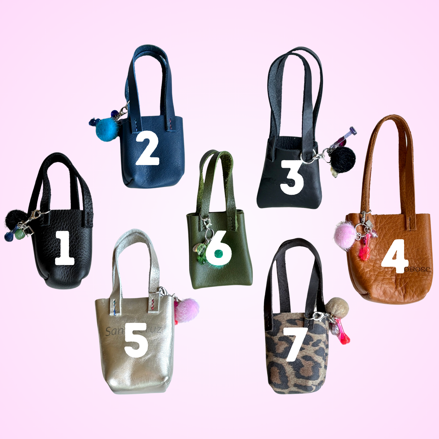 Miniature Leather Purses with Tiny Charms