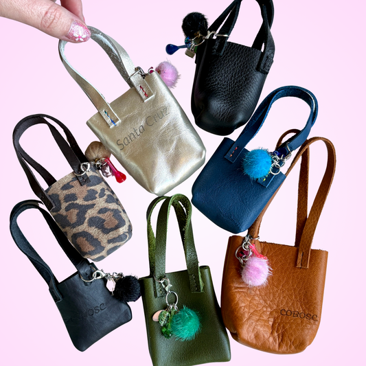 Miniature Leather Purses with Tiny Charms