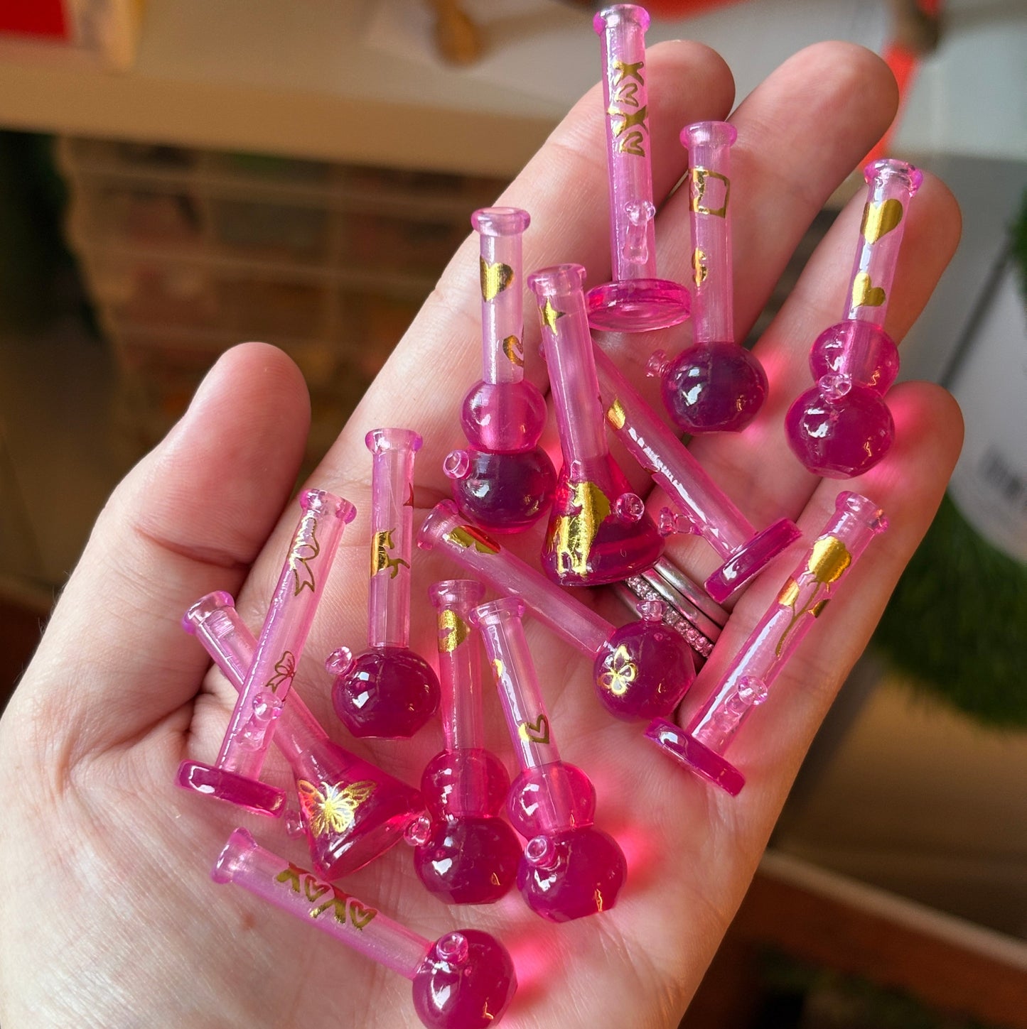 Rosy Pink with Gold 3D printed mini bongs