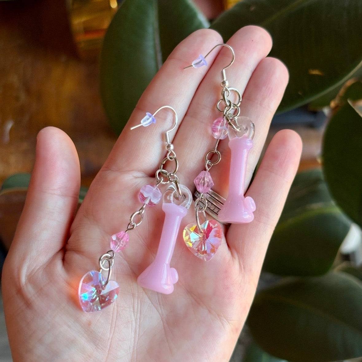 Dangly Baby Pink Glass Earrings